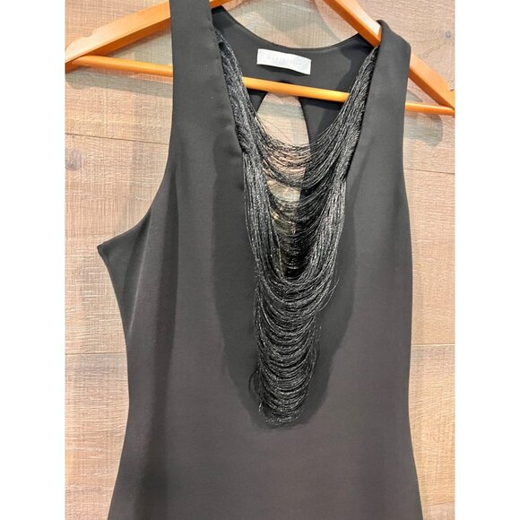 MAXIMILIAN  FALL FRINGE BLACK MINI DRESS Size UK10/ US 6 - Picture 7 of 11